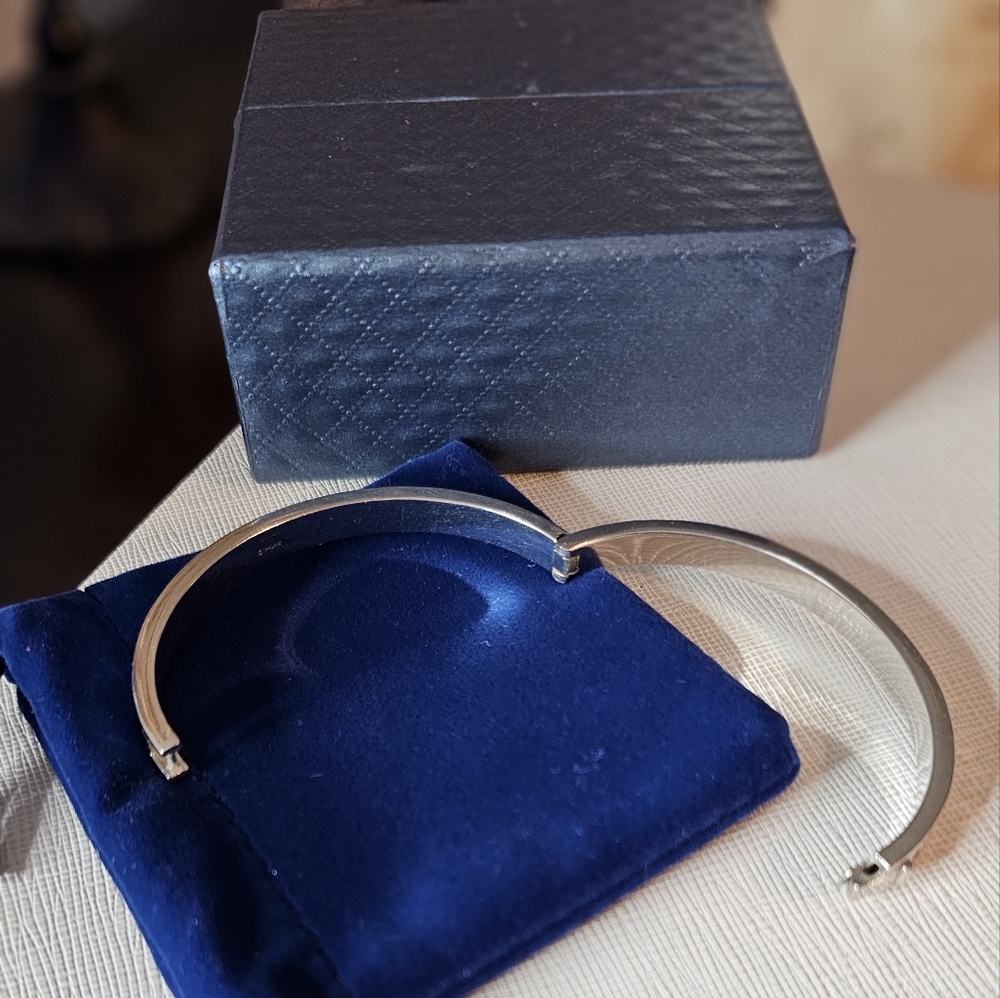 Coach Signature Pave Hinged Bracelet Silver & Rhinestone with Pouch Giftbox EUC - Picture 6 of 10